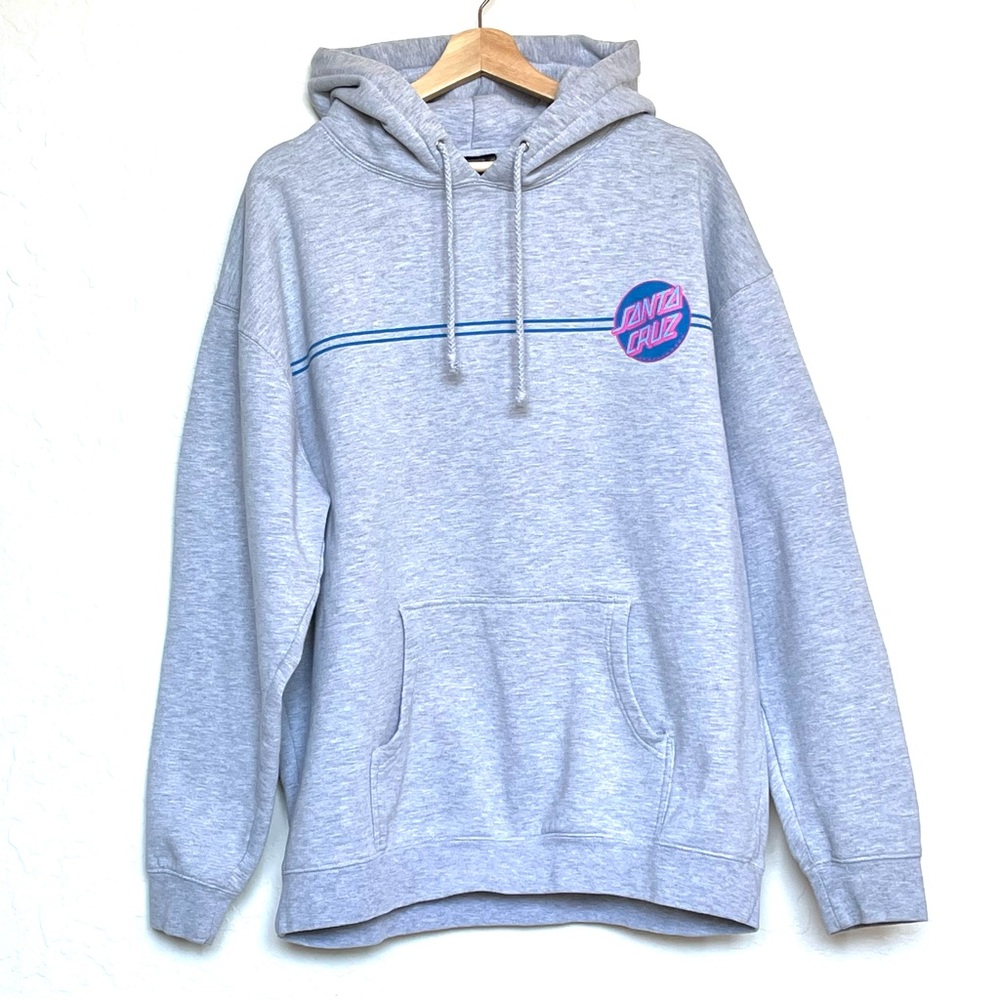 Santa Cruz Skateboards Gray Hoodie with Blue and Pink Logo